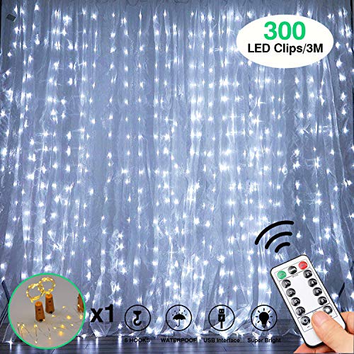 Anonion 300 LED Window String Lights with 8 Modes USB Fairy Curtain Lights