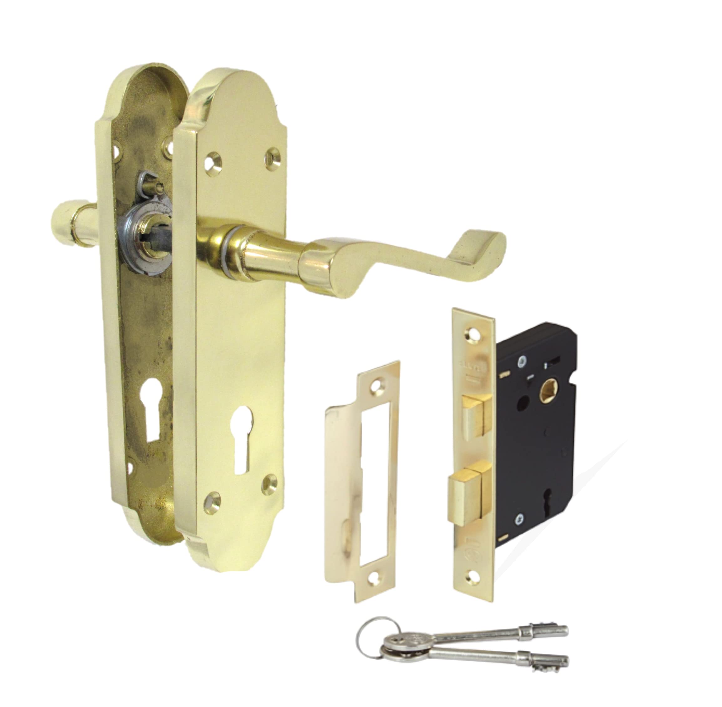 Haven Heritage Brass Finish ® Internal Epsom Lock Door Handles + Lock With Keys - Back Plate 170 X 40Mm Sold As 1 Pair