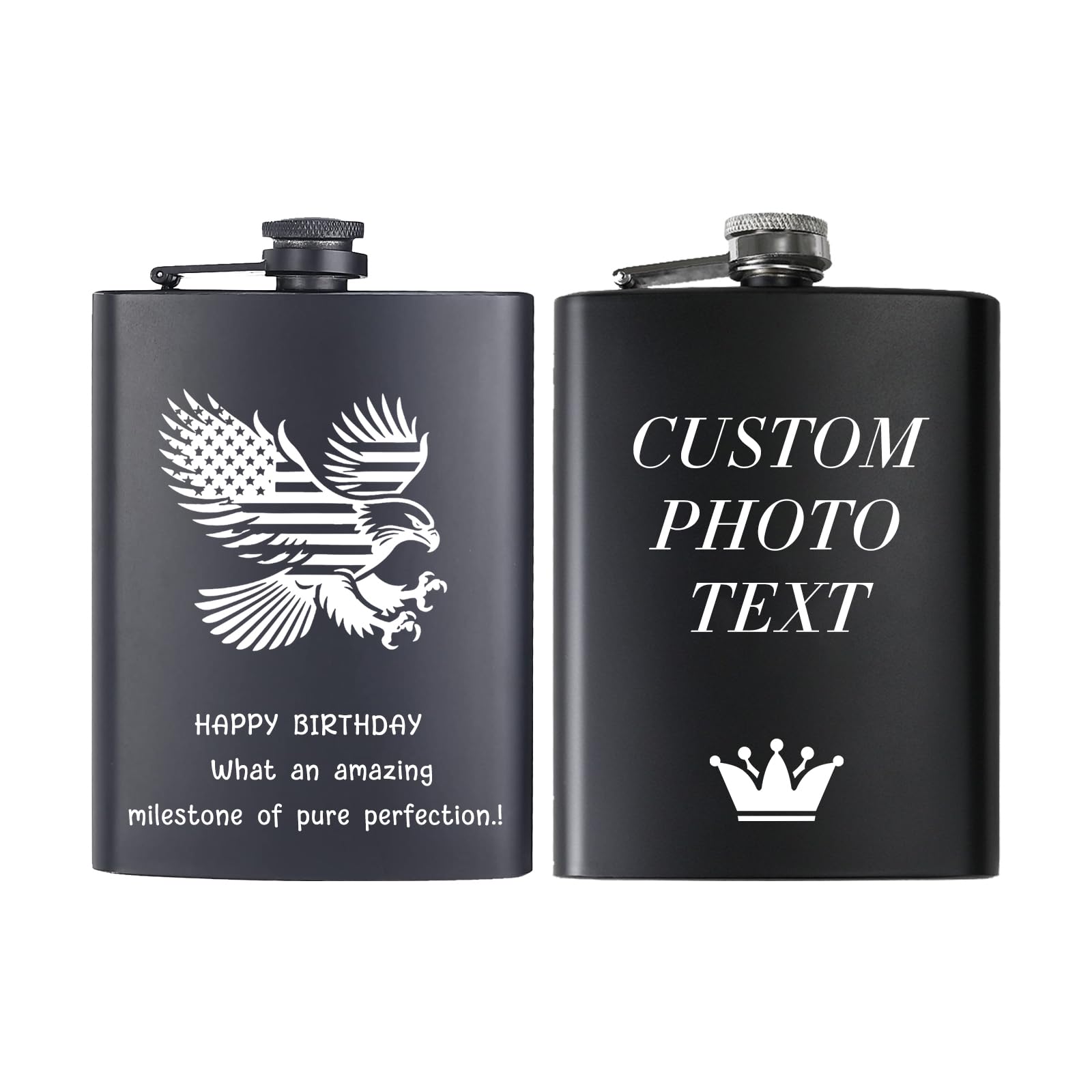 Personalised Hip Flask for Men Women Custom Flask Alcohol with Engraved Photo Text Whiskey Flasks Gifts for Dad Grandpa Him Husband Groomsman Fathers Day Christmas (Personalized Text)