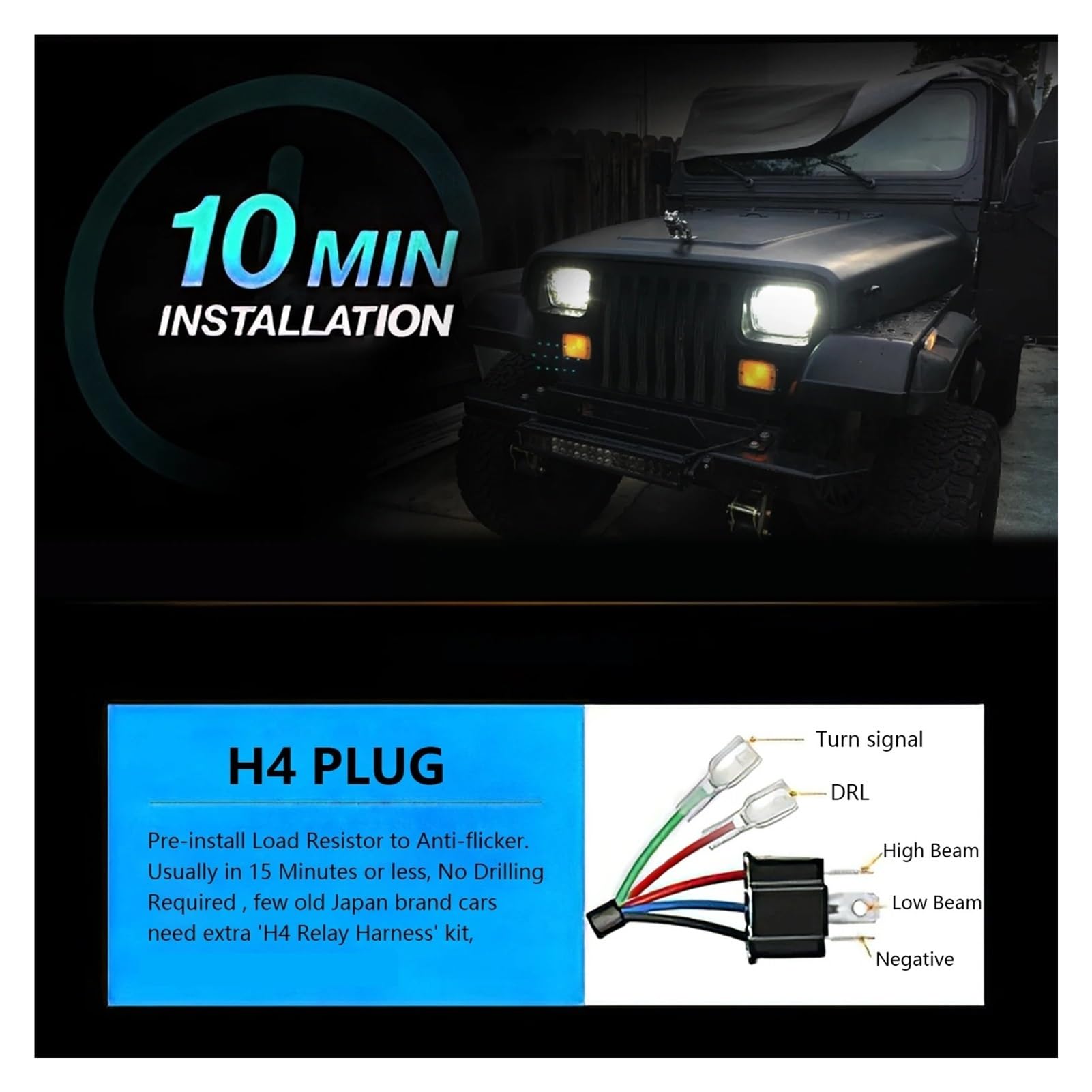 Fendinebbia 2 Pezzi Fari A LED Da 7 Pollici Con Abbaglianti/anabbaglianti Bianchi DRL Indicatore Di Direzione Ambrato Faro Quadrato Da 7'' 6000K 180W Gruppo Faro Anteriore