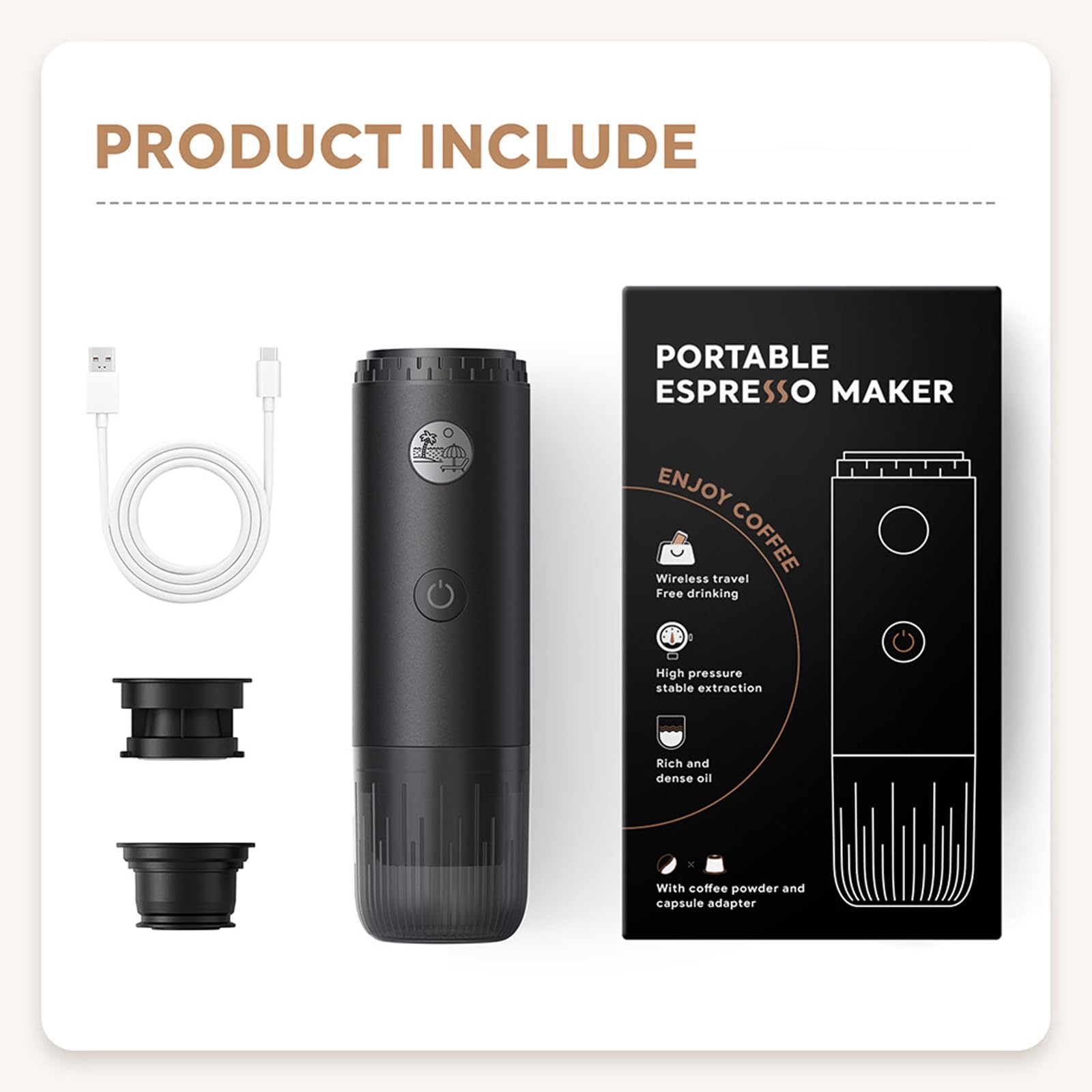 Máquina de café espresso recargable de 7800 mAh, 19 bares, diseño pequeño, apto para cafeteras de una sola taza doble, USB, cafetera