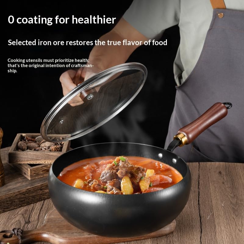 Wok japonés de hierro fundido con tapa de madera 11 pulg miniatura 3