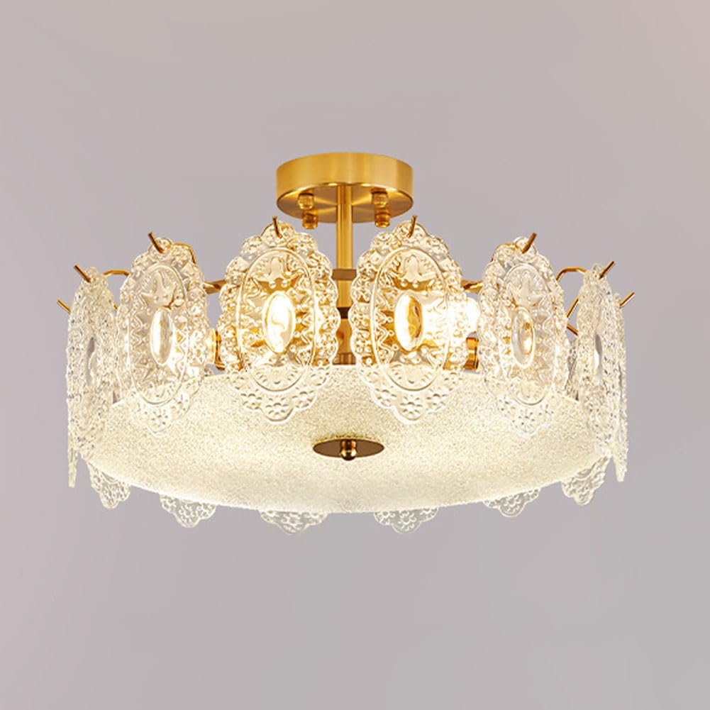 KXEcoLife E27 French crystal glass ceiling lamp, modern chandelier for princess room, living room bedroom study combination lamps and lanterns,E,50CM