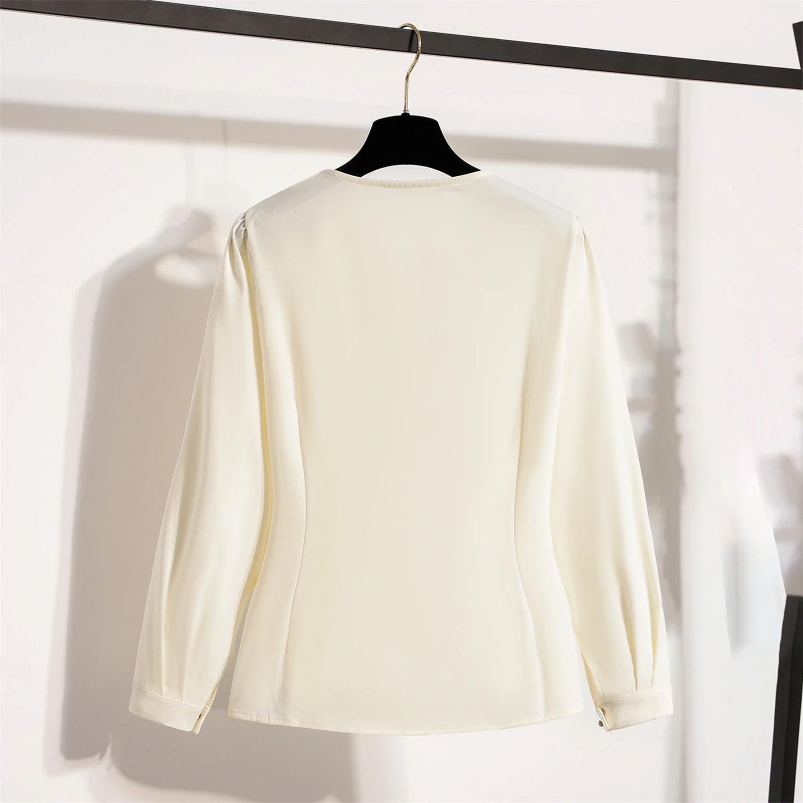 Donne Irregolare O Collo Bow Lace Up Camicia Tinta Unita Elegante Top per Abbigliamento Casual