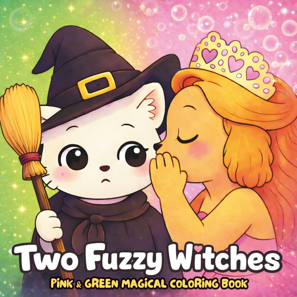 Two Fuzzy Witches: Pink & Green Magical Coloring book Featuring Cute Animals, Spells, Sparkles, and Enchanting Moments (Pink and Green: Two Magical Sides Coloring Book)