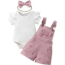 Newborn Baby Girl Summer Outfit Short Sleeve Ribbed Romper Suspender Overalls Shorts Set Infant Cute Clothes
