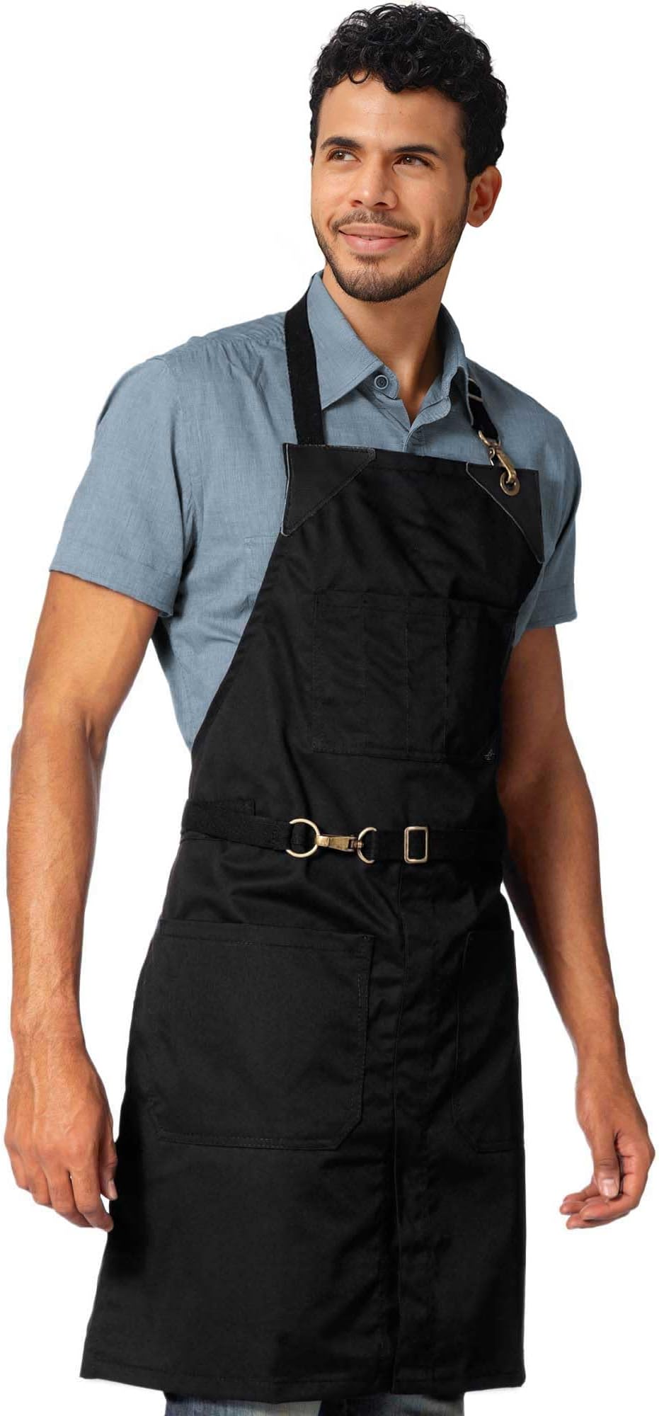 Under NY Sky No-Tie Twill Apron - Leather Reinforcement, Split-Leg
