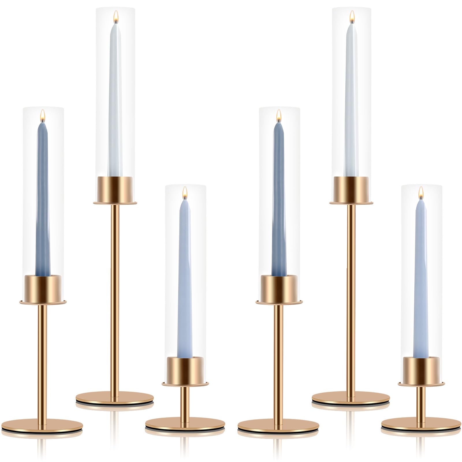 Candlestick Holders Taper Candle Holders, Set of 6 Gold Candle Stick Candle Holder Candelabra with Glass Candle Cover for Wedding Table Centerpiece Home Decor Party Anniversary
