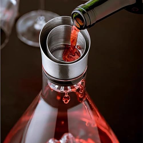 Miniatura 4 de Decantador de vino, aireador de vino con filtro de acero inoxidable con aireador integrado, decantadores y jarras de vidrio de cristal soplado a
