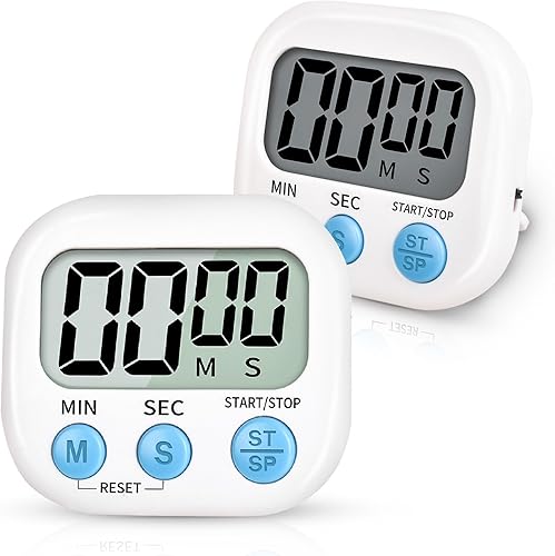 Paquete de 2 temporizadores digitales de cocina para cocinar, temporizador electrónico multifunción, alarma de dígitos grandes, respaldo magnético