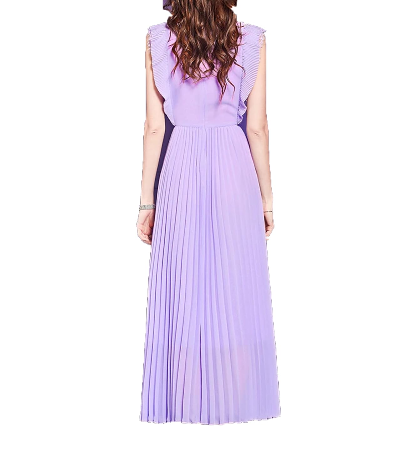 Yeuyyben Abito lungo da donna in chiffon plissettato, con fiocco, colore viola, per vacanze estive e feste