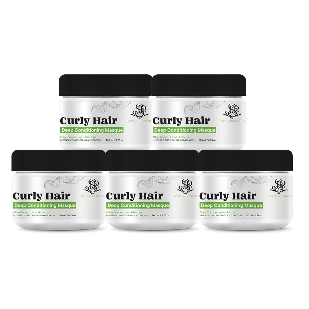 Curly Hair Mask | Wavy and Curly hair products | Deep Conditioning and Strength | Enriched with Shea Butter, Hibiscus, Avacado oil | Magic hair care for curls | By Bollywood Hair Stylist Savio John Pereira - (200mlx5)