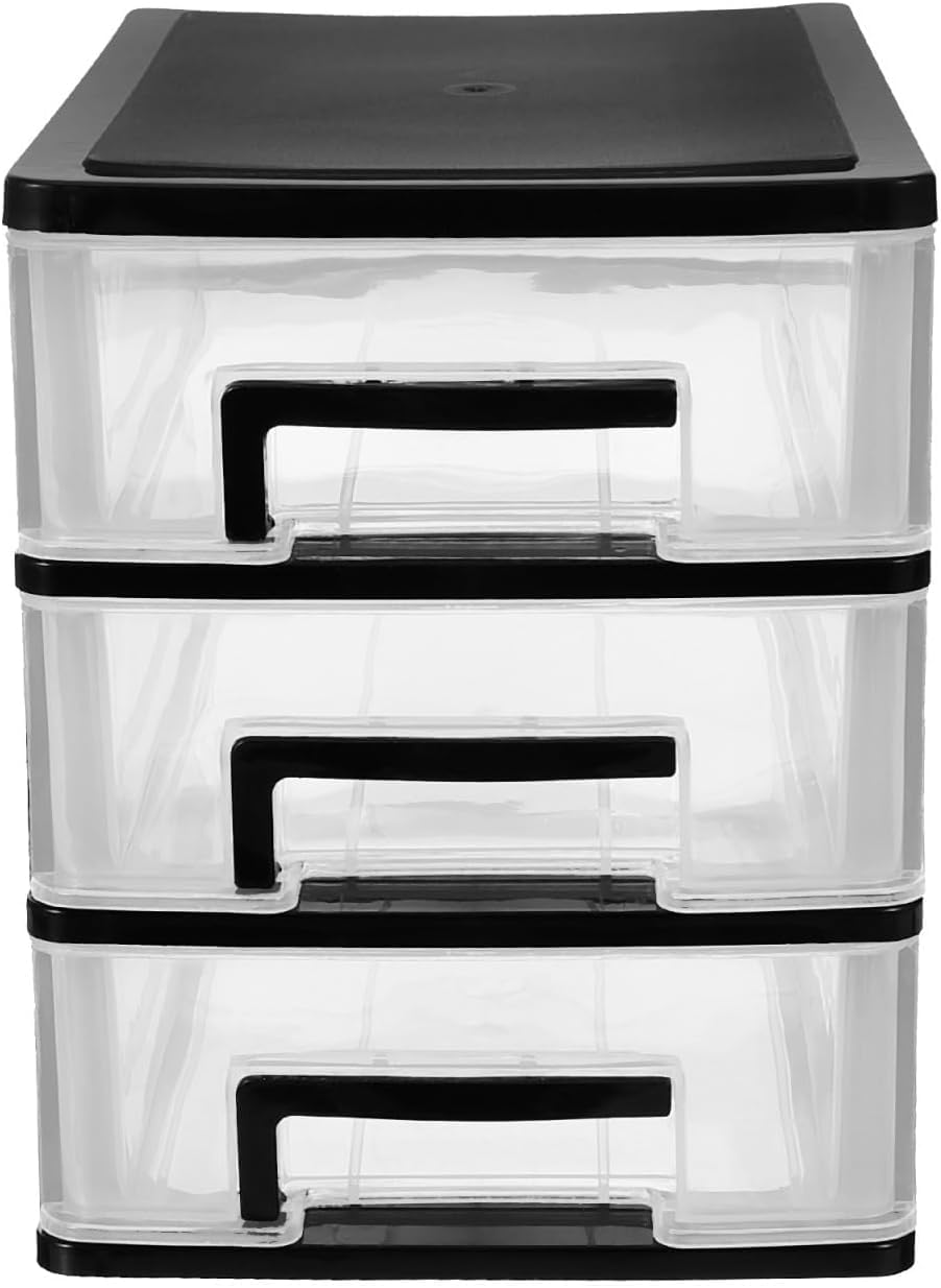 3 Tier Plastic Drawer Type Closet, Plastic Home Office Storage Organizer, Makeup Organizer Storage Station Cube, Cosmetics Jewelry Storage Box for Home, Dorm, Office (8.46x5.90x5.12 Inch)