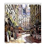 europe clothes shops online  Duschvorhang Paris Shower Curtains Vintage Painting France Streer Cafe European Building French Shops Bathroom Shower Curtain Set Home Decorative Waterproof Polyester Fabric Hooks 60x72 Inch