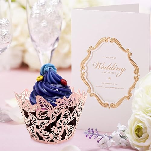 Miniatura 5 de 50 envoltorios para cupcakes, vasos de papel artísticos para hornear pasteles, con borde envolvente de mariposa hueca, borde envolvente de encaje de