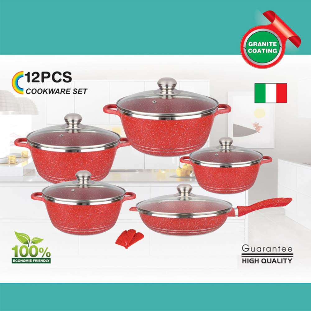 Pentola Cucina, Set pentole antiaderenti, pentole padelle in Granito con coperchi in Vetro, Utensili Cucina in Alluminio Rivestiti in Marmo con pentole, Padella, pentola brodo, 10 Pezzi