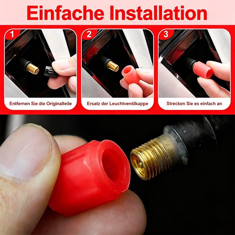 12 Stück Auto Leuchtende Ventilkappen Auto, Universelle Fluoreszierende Reifenventilkappen, Ventilschaftabdeckung Leuchtend für Auto SUV Fahrrad Motorrad (Rot) - 5
