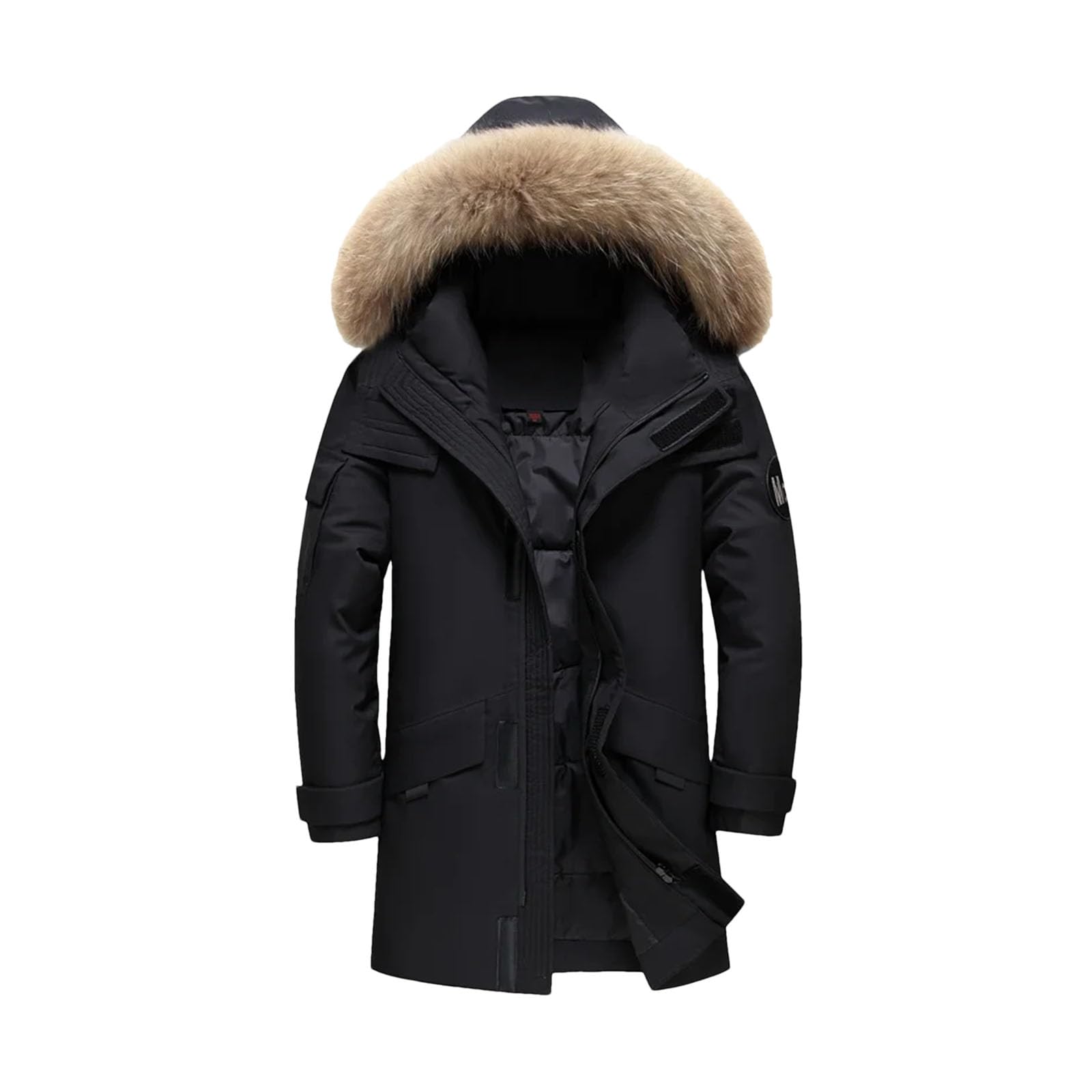 Dcvmvmn Mens Hooded Collar Down Jacket Winter Warm Puffer Parka Coat Men Casual Long Duck Overcoat