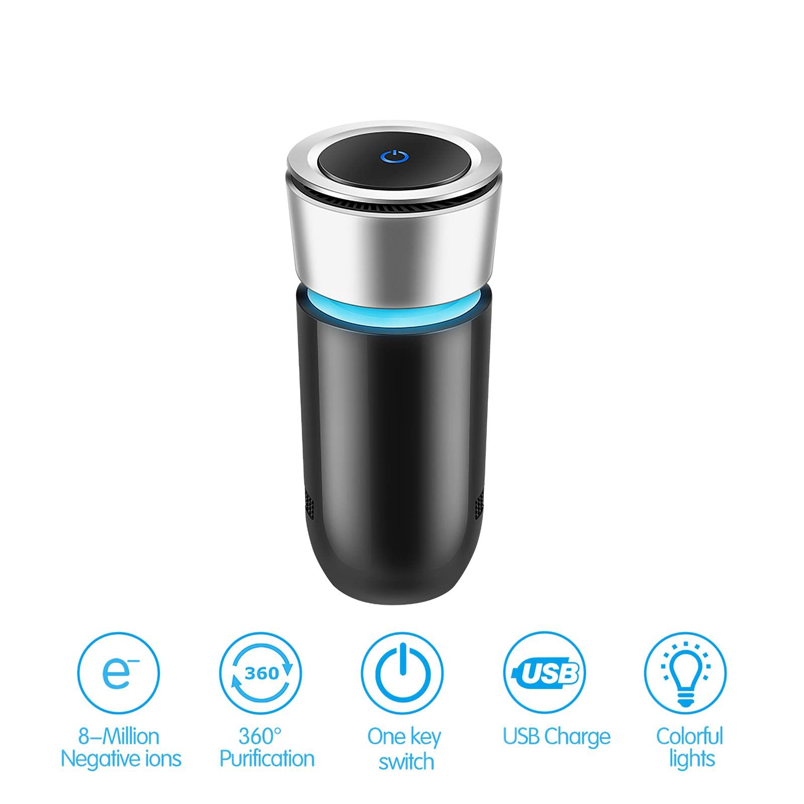 Purificador de aire para coche, limpiador de iones negativos con filtro, anión de aire fresco, elimina el formaldehído PM2.5, lo mejor para la oficina en casa del coche