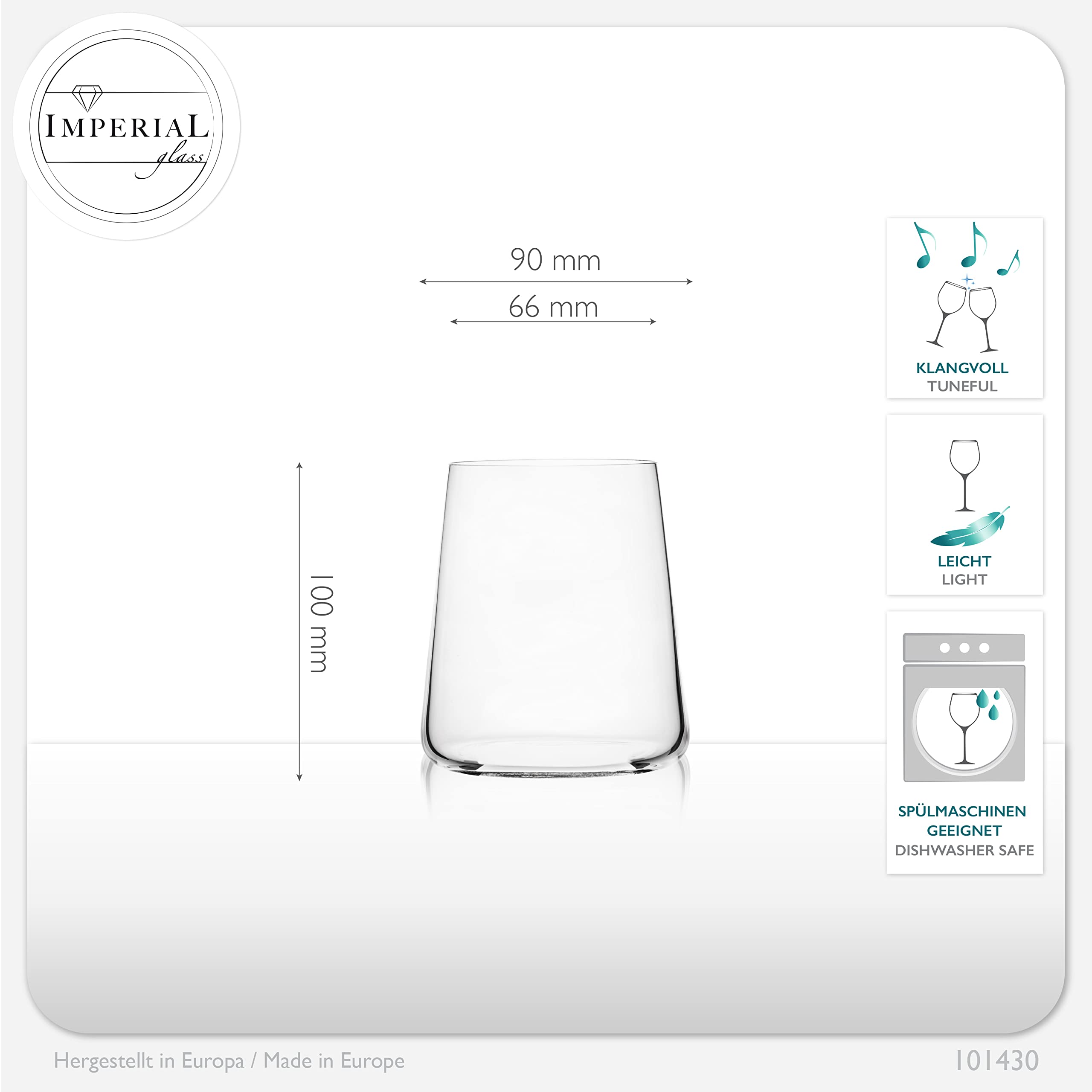 Imperial - Juego de 12 vasos de cristal (370 ml, máx. 450 ml)