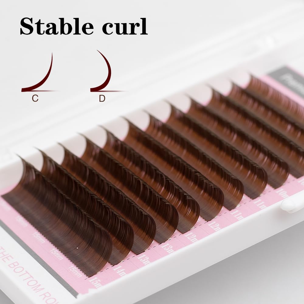 Brown Colored Eyelash Extension 0.07 C/D 8-15mm Individual Eyelashes False Mink Fake Natural Eyelash Extension Light Brown Color Lash (C, 9mm)(C,14mm)