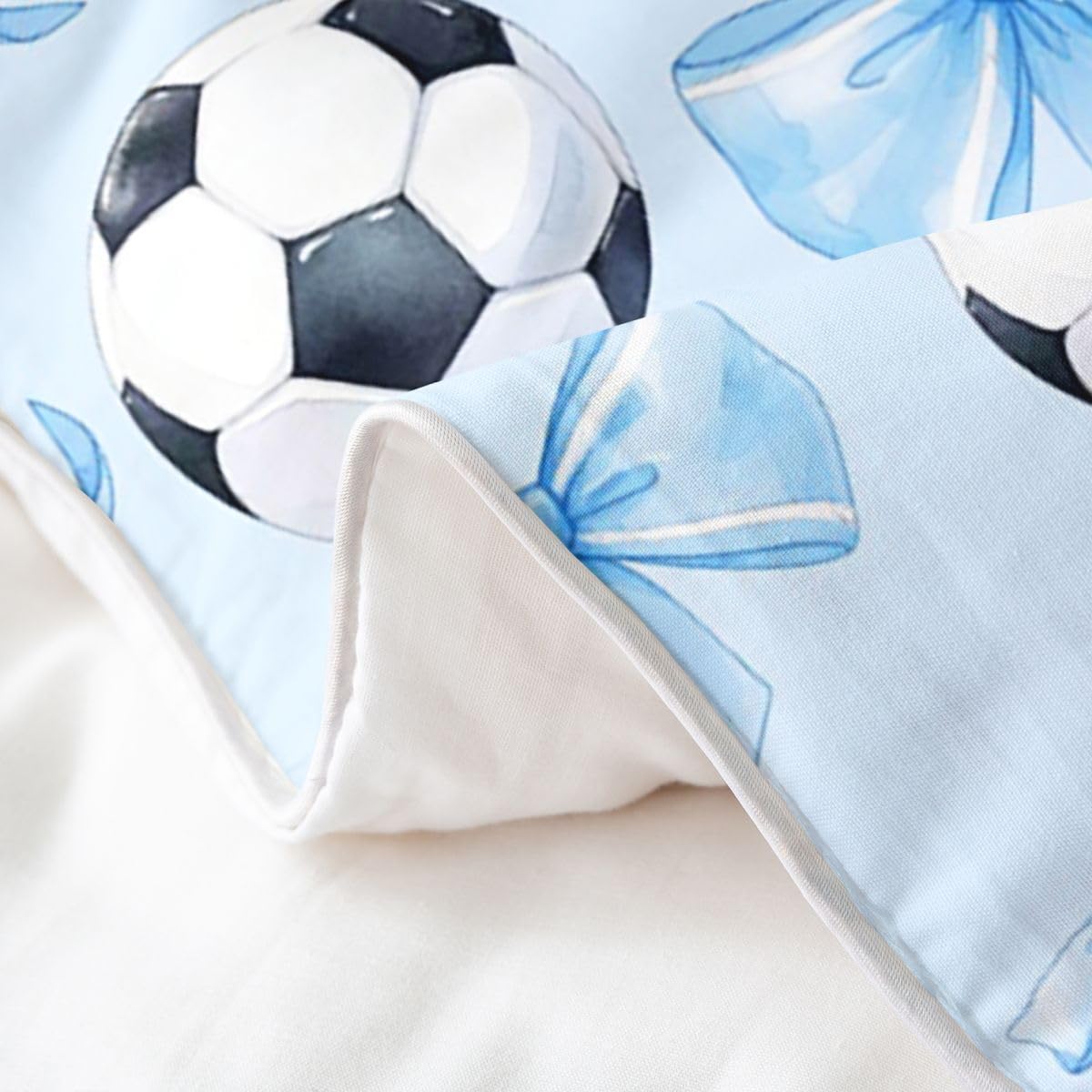 Homewish Gra w piłkę nożną pojedyncza poszewka na kołdrę z 1 poszewką na poduszkę - bawełna miłośnik piłki sportowej zestaw pościeli niebieska wstążka kokardka poszewka na kołdrę zestawy łóżek