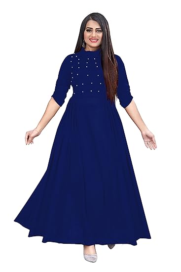 Yogeshvar Creation Womens Rayon Stretchable Fabric Designer Anarkali Long Gown Maroon Colours Size S M L XL XXL