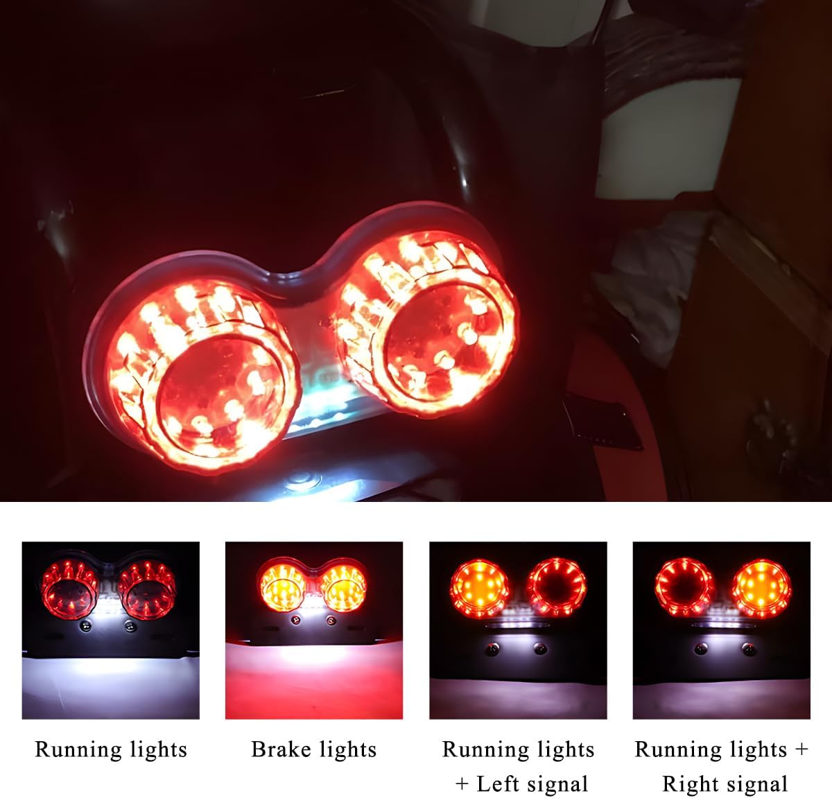 Wevdn 40-LED 40W Motorcycle Tail Light, Integrated Running 40 LED Brake Stop Light with License Plate Bracket, Turn Signal Lamp Tail Light for Motorcycle Street Bike Cruiser (Black)