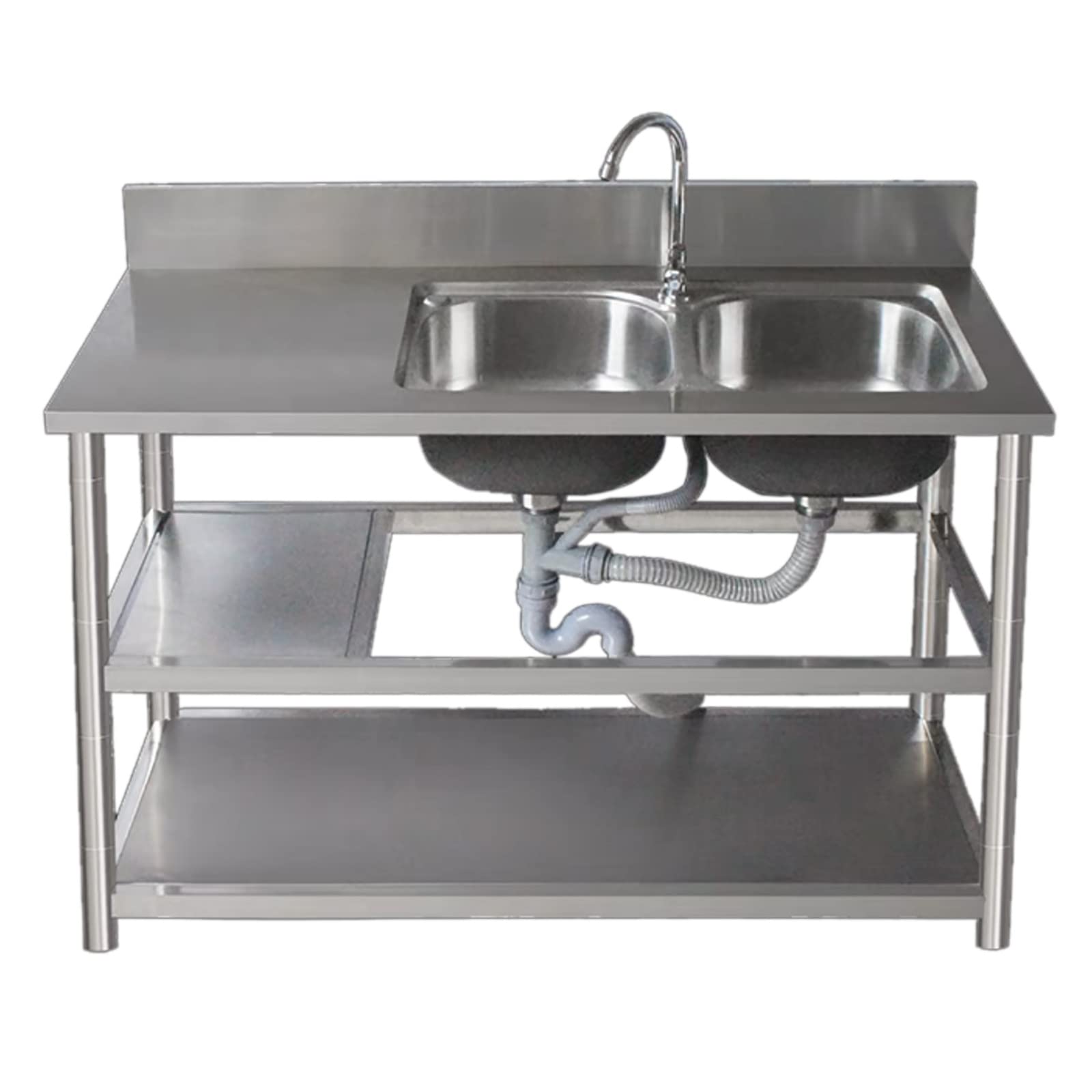 CSXSXAUO Free Standing Sink Commercial Outdoor Utility Sinks Double Bowl with Workbench and Storage Shelves Faucet for Room Garage Basement Indoor Tub Restaurant. (Color : Hot col