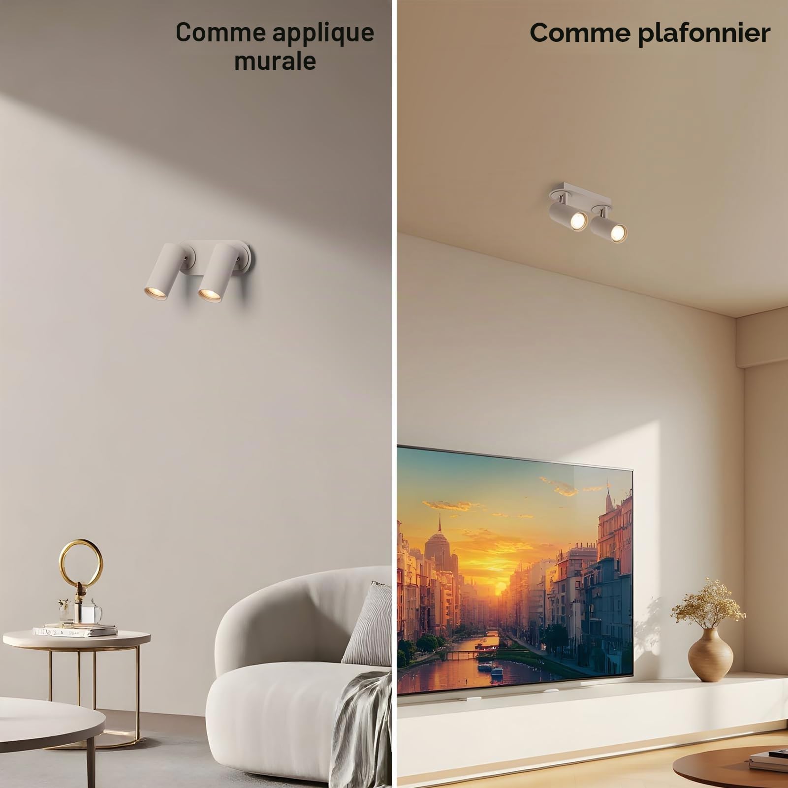 DAWALIGHT Luminaire 2 Spot GU10 5W 3000K Blanc chaud Lampe Plafond Moderne Plafonnier LED Orientables pour Interieur Salon Bureau Salle à Manger Cuisine Couloir, Aluminium