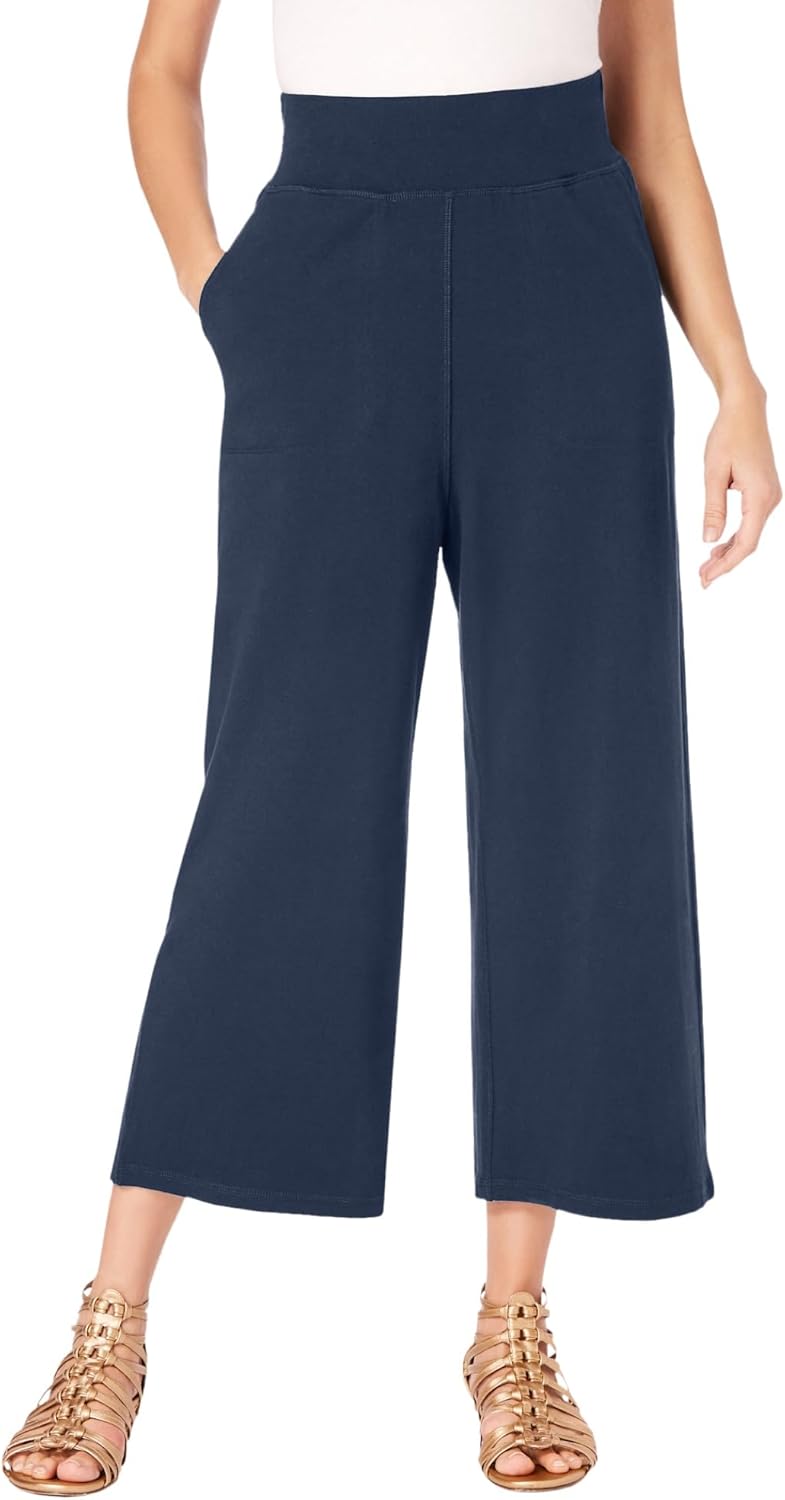 Roaman's Women's Plus Size Side Pocket Essential Stretch Yoga Capri Pant