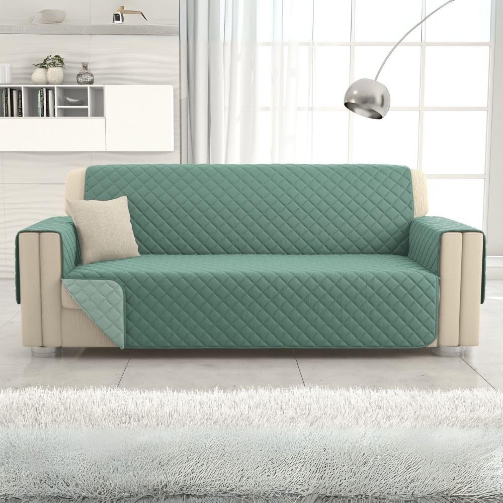 L'ANTICO ARCOLAIO - Copridivano 3 Posti Resistente ai Graffi e Antiscivolo, Reversibile in Microfibra Double Face Verde/Salvia