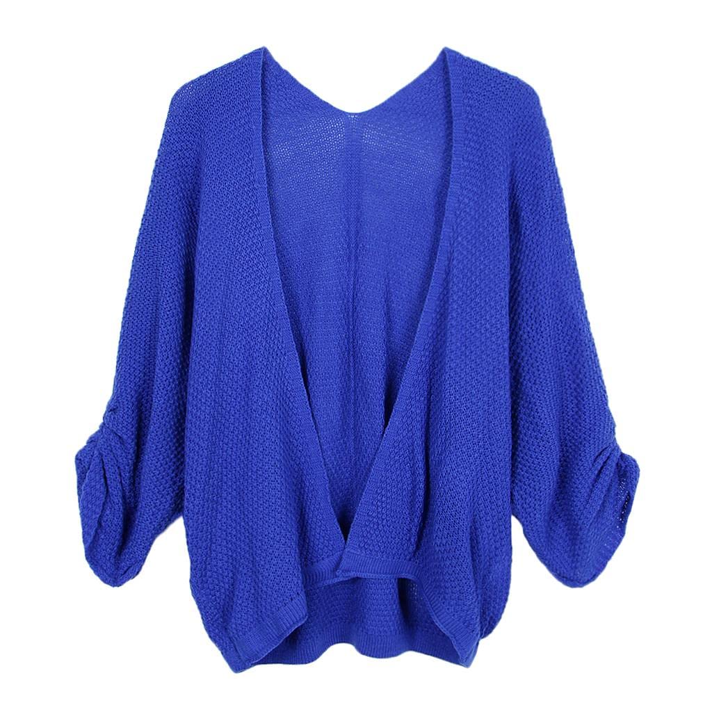 Women's Cardigan Long Sleeve Knit Sweater Open Front Drape Coat XL Royalblue-image-12