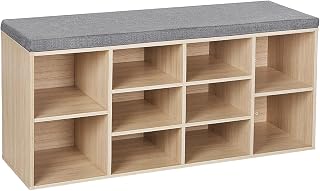VASAGLE Shoe Bench with Seat Pad, Shoe Rack with 10 Compartments, 104 x 30 | Entryway Furniture, Adjustable Shelves for Boots, Max Load 150 kg, Natural Beige, CUSTOS Collection LHS10NL