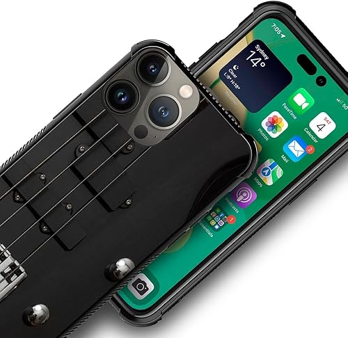 Miniatura 7 de CARLOCA Funda compatible con iPhone 15 Pro, cuerdas de bajo y guitarra, patrón negro, funda para iPhone 15 Pro, ultra protección, a prueba de