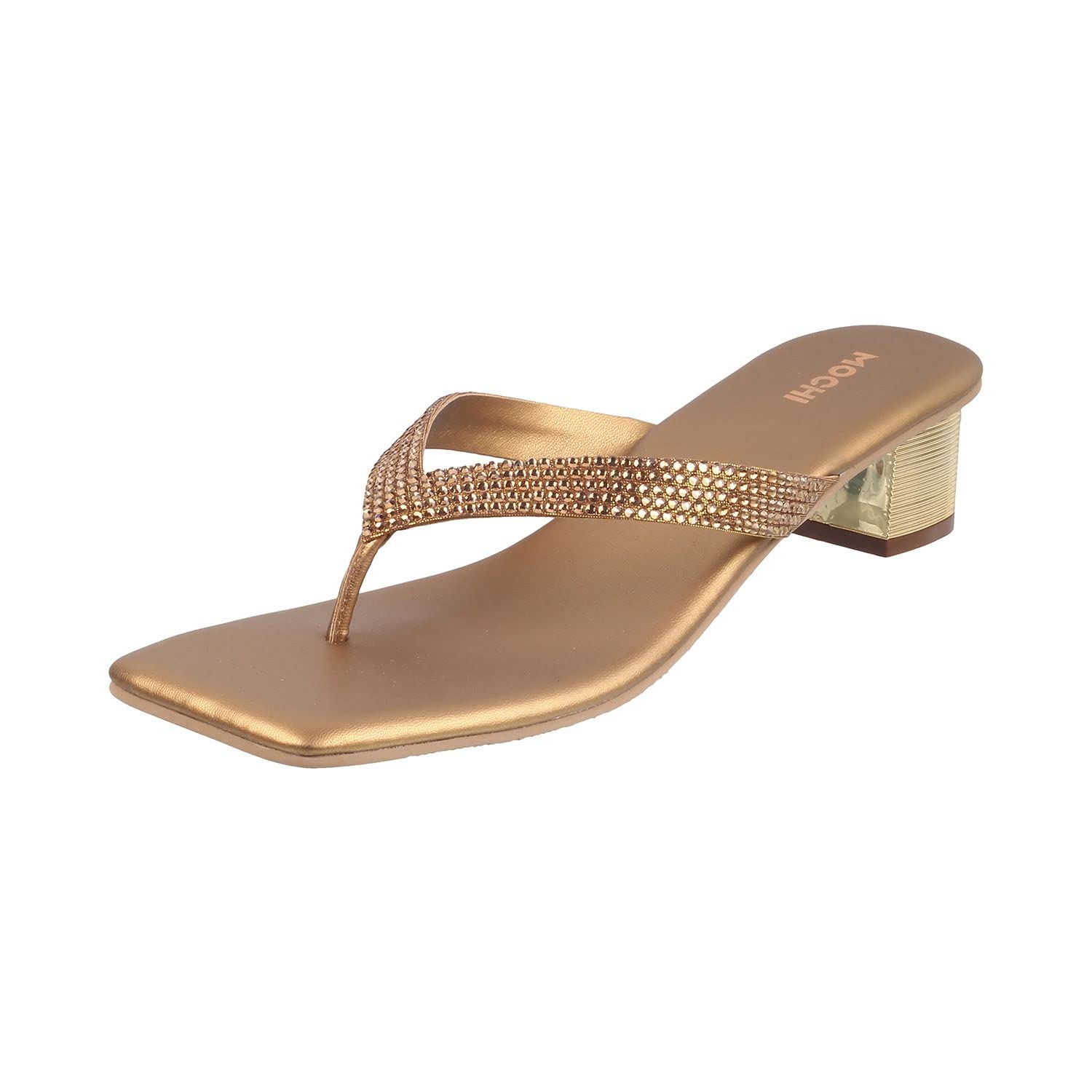 Mochi Women Ant Gold Synthetic Leather Square Toe | Block Heel Thong Sandal UK/6 EU/39 (35-4990) (B0BM7X4GYY) Amazon Price History, Amazon Price Tracker