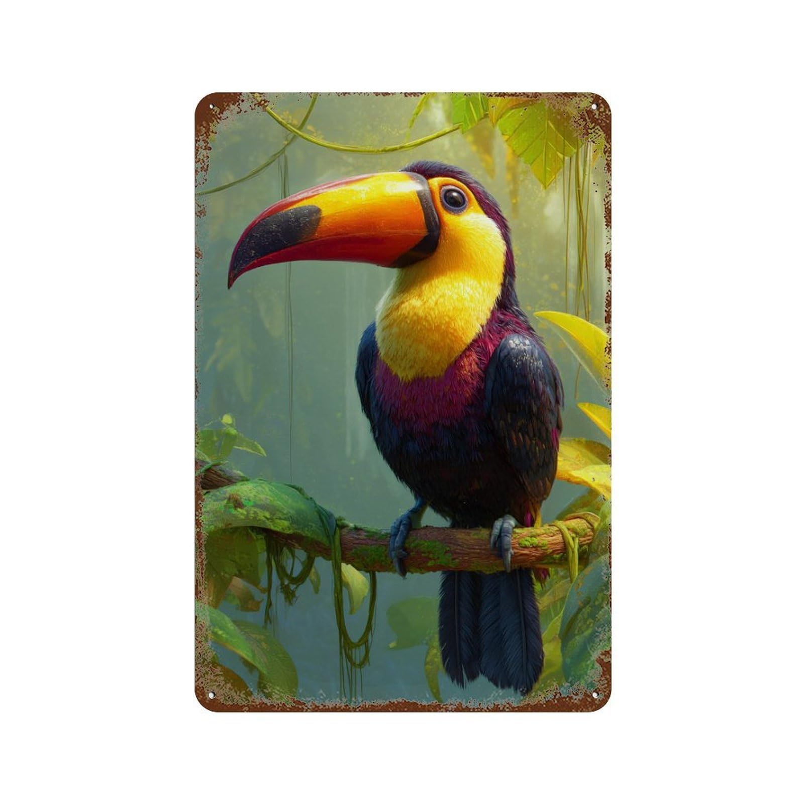 Garage Style Toucan in Amazon Rainforest Aged Metal Wall Plaque 11.8"x7.9", Industrial Home Decor for Bar And Workshop