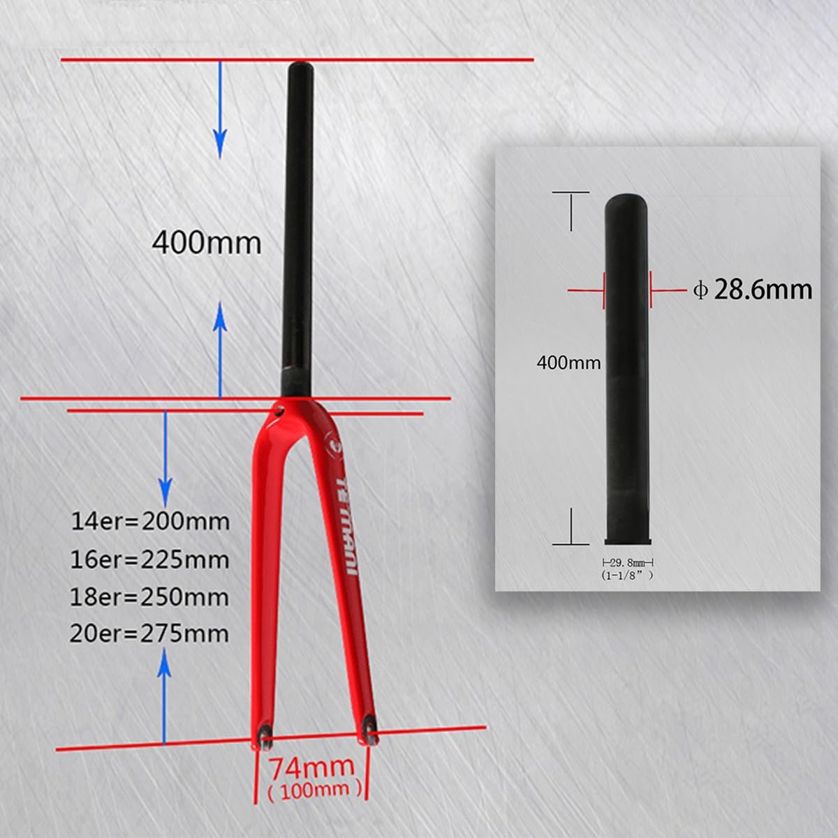 Rowery składane sztywne widelce 14/16/18/20.8 cm widelec BMX z włókna węglowego, 1-1/20.3 cm, prosty przód, 9 x 74/100 mm, hamulec typu C, biały, 100 mm