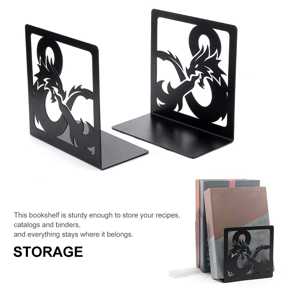 Dragon Design Bookends, Black Metal Book Ends Bookshelves, Heavy Duty Books Stand for Books/CDs, Decorative Book Shelf for Home - Image 2