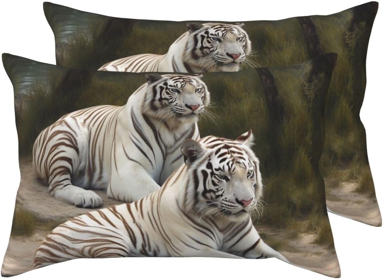 2 Pack Queen Size Pillow Cases with Envelop Closure, Soft Breathable Pillowcase for Hair and Skin, 20"x30" Pillow Covers for Sleeping Gift Bed Pillow Case White Tigers Pillowcases