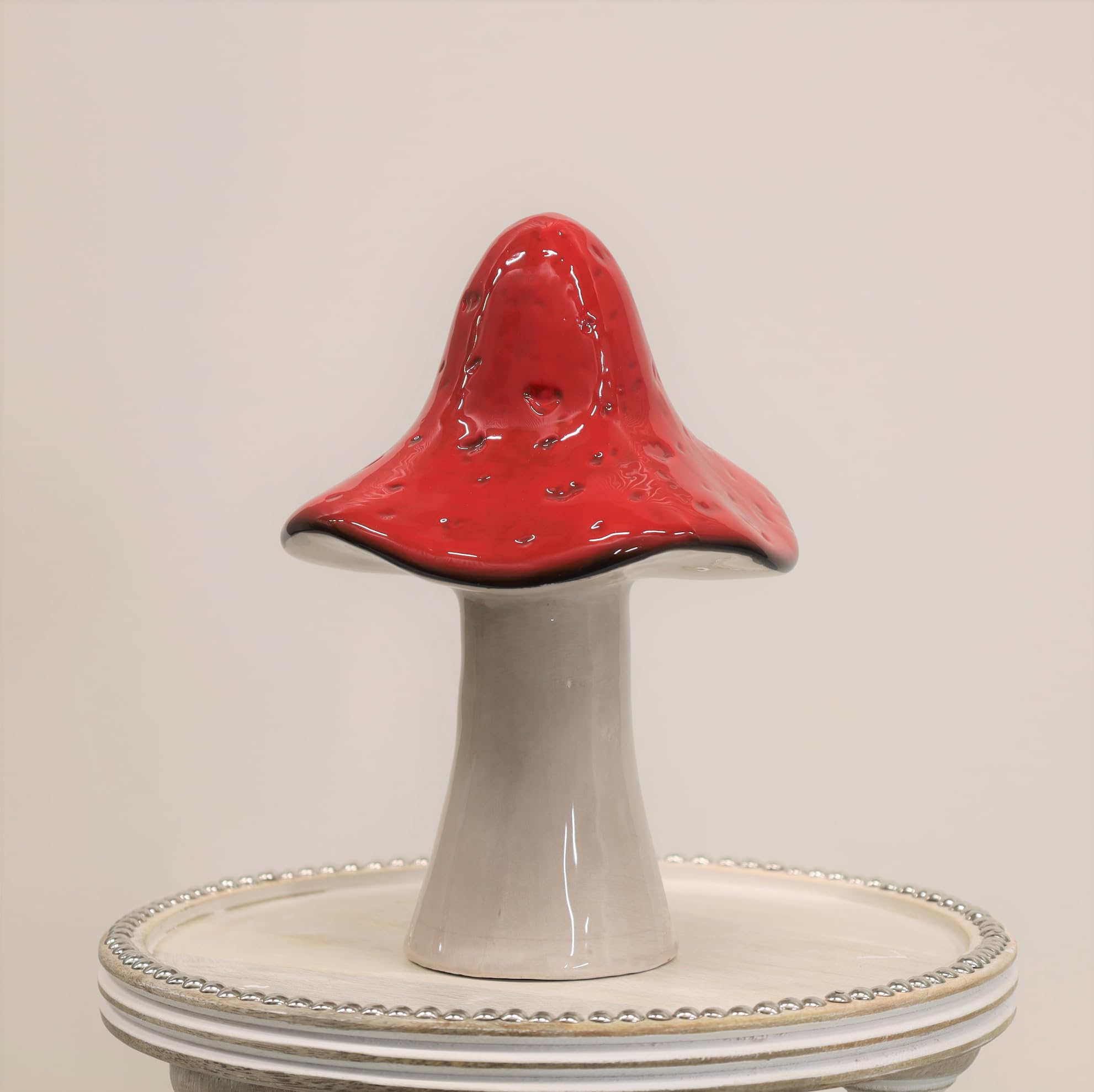Fyne-Finds Ceramic Mushroom Autumn Fall Toadstool Red & White Painted Home Decor Ornament (Medium)