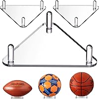 HappySeason 3-Pack Clear Acrylic Ball Display Stand - Football, Basketball, Soccer & Volleyball Holder with Stainless Steel Rods, Easy Assembly
