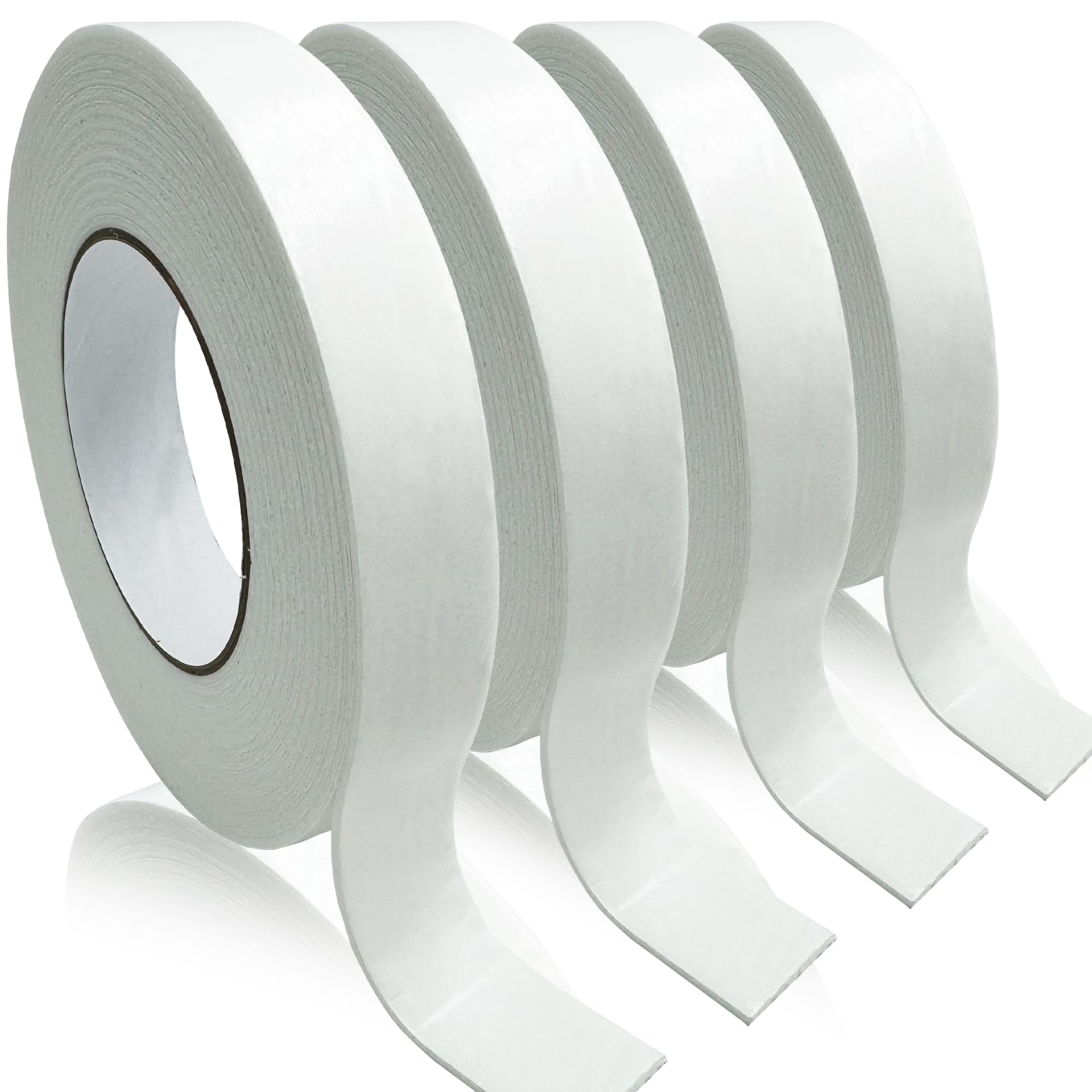 Double Sided Foam Tape, Strong Adhesion Mounting Tapes (L196IN * W0.94IN * 4 Rolls), White, Heavy Duty Sticky Strips for Wall Art, Office Decor,