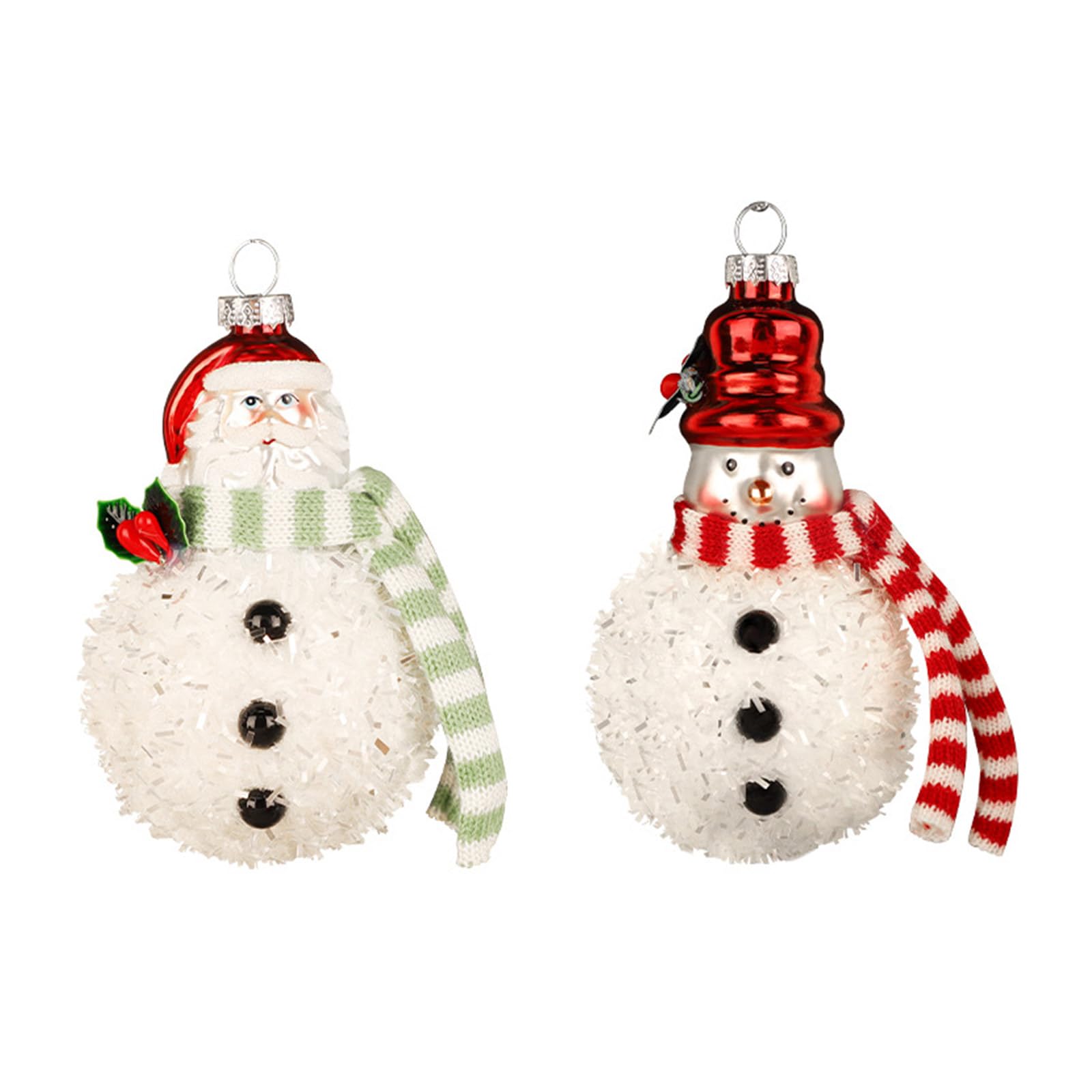 Buxuaaaa Of 2 Colorful Glass Baubles Santa and Snowman Hangings Christmas Tree Embellishments Holiday Decoration Glass Santa Decoration