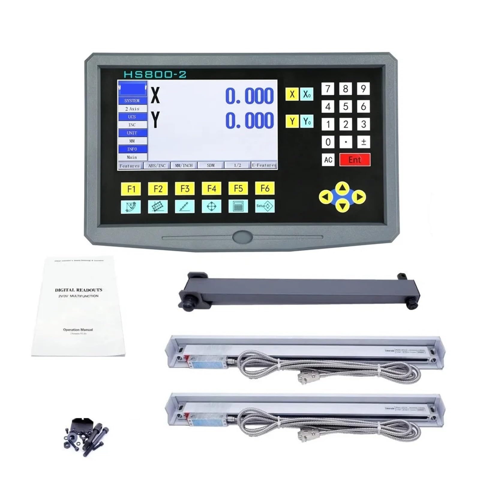 Kit DRO LCD de lectura Digital de 2 ejes, HS800-2, torno giratorio, fresado, pantalla de lectura Digital y codificador de e lineal S, regla de rejilla Precisión y multifunción(500mm,0.001mm complete s