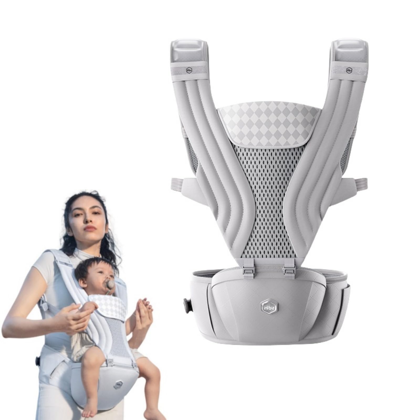 Nosidełko dla dziecka z zawieszeniem pneumatycznym - ergonomiczne siedzisko biodrowe, antypoślizgowe, na wszystkie pory roku | Noworodek do 3 lat (15 kg),White