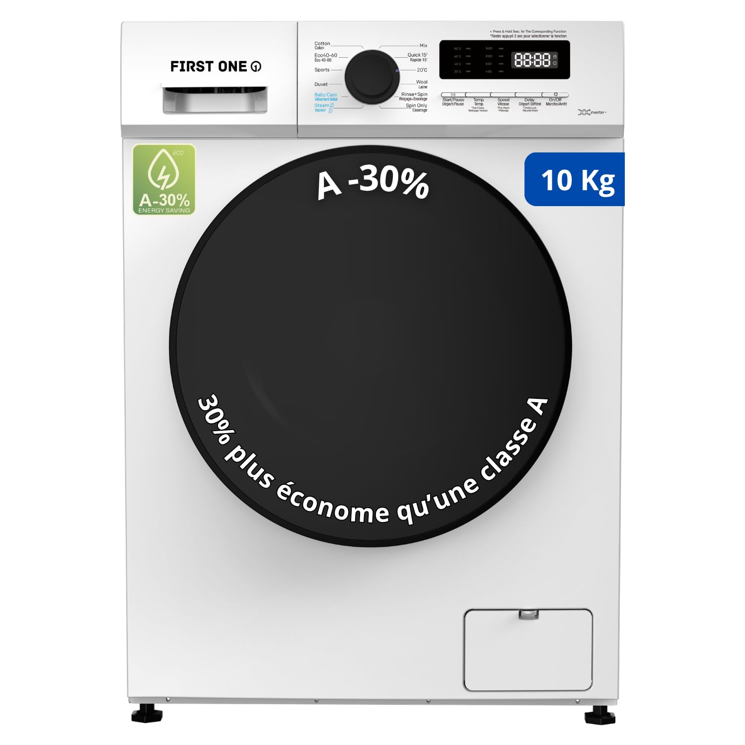 FIRST ONE FLL101400WH Lave-linge frontal 10 Kg 1400 tr/mn 16 programmes Eco Intensif Rapide