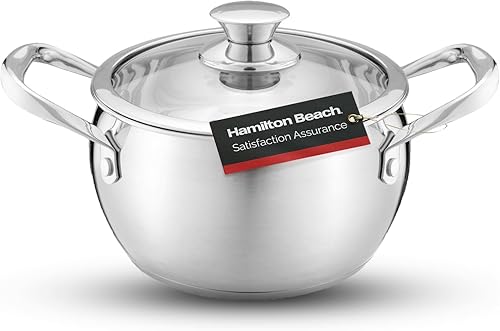 Hamilton Beach Olla holandesa de acero inoxidable de 7 cuartos de galón con tapa de vidrio y asas remachadas que se mantienen frescas, sartén Hamilton Beach Olla holandesa de acero inoxidable de 7 cuartos de galón con tapa de vidrio y asas remachadas que se mantienen frescas, sartén