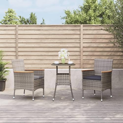 Miniatura 17 de 3 Piece Black Poly Rattan Patio Bistro Set with Cream Cushions Outdoor Furniture for Small Spaces Balcony Porch Backyard Relaxation Black and