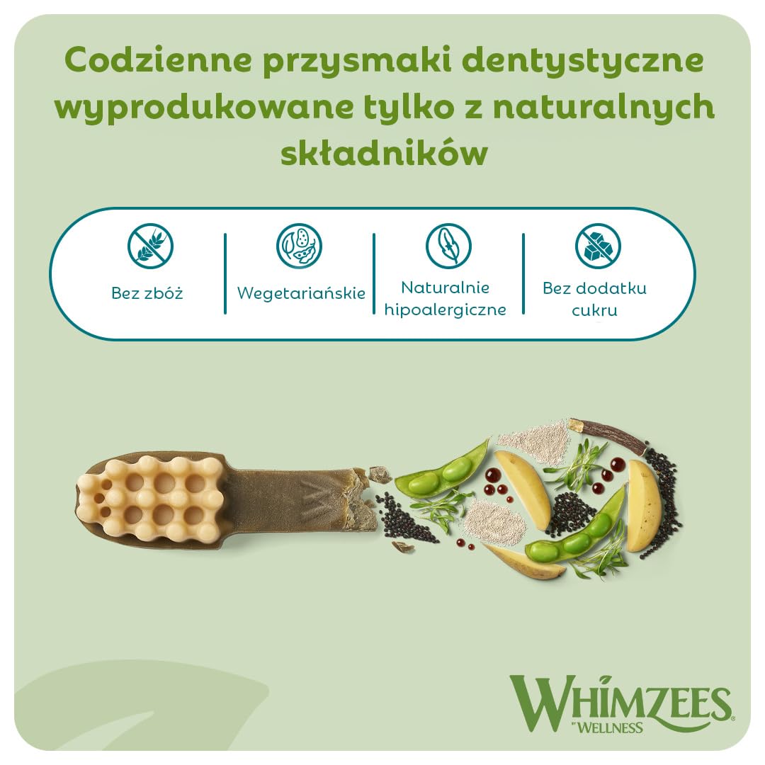 WHIMZEES Szczoteczka M, Opakowanie Miesięczne, 30 Sztuk – Rozmiar M, Gryzaki Dentystyczne dla Średnich Psów, Naturalne, Bezzbożowe, Bez Dodatku Cukru